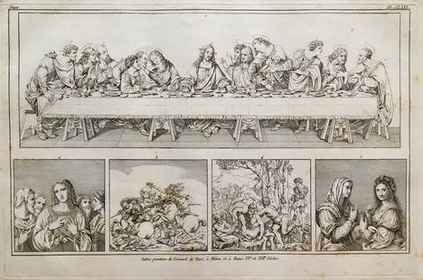 ANTIQUE ENGRAVING AFTER LEONARDO DA VINCI LAST SUPPER: Rare original engraving after Italian Master Leonardo Da Vinci. Printed in France, Circa 1800. Unframed. Size: 21 X 13 inches approx.