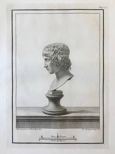 18th C ROMAN BUST NEOCLASSICAL ENGRAVING: Antique Roman Bust Engraving. Sheet Size: 19 X 14 inches approx. Engraving is Unframed. Shipping in the U.S via USPS Priority Mail $18