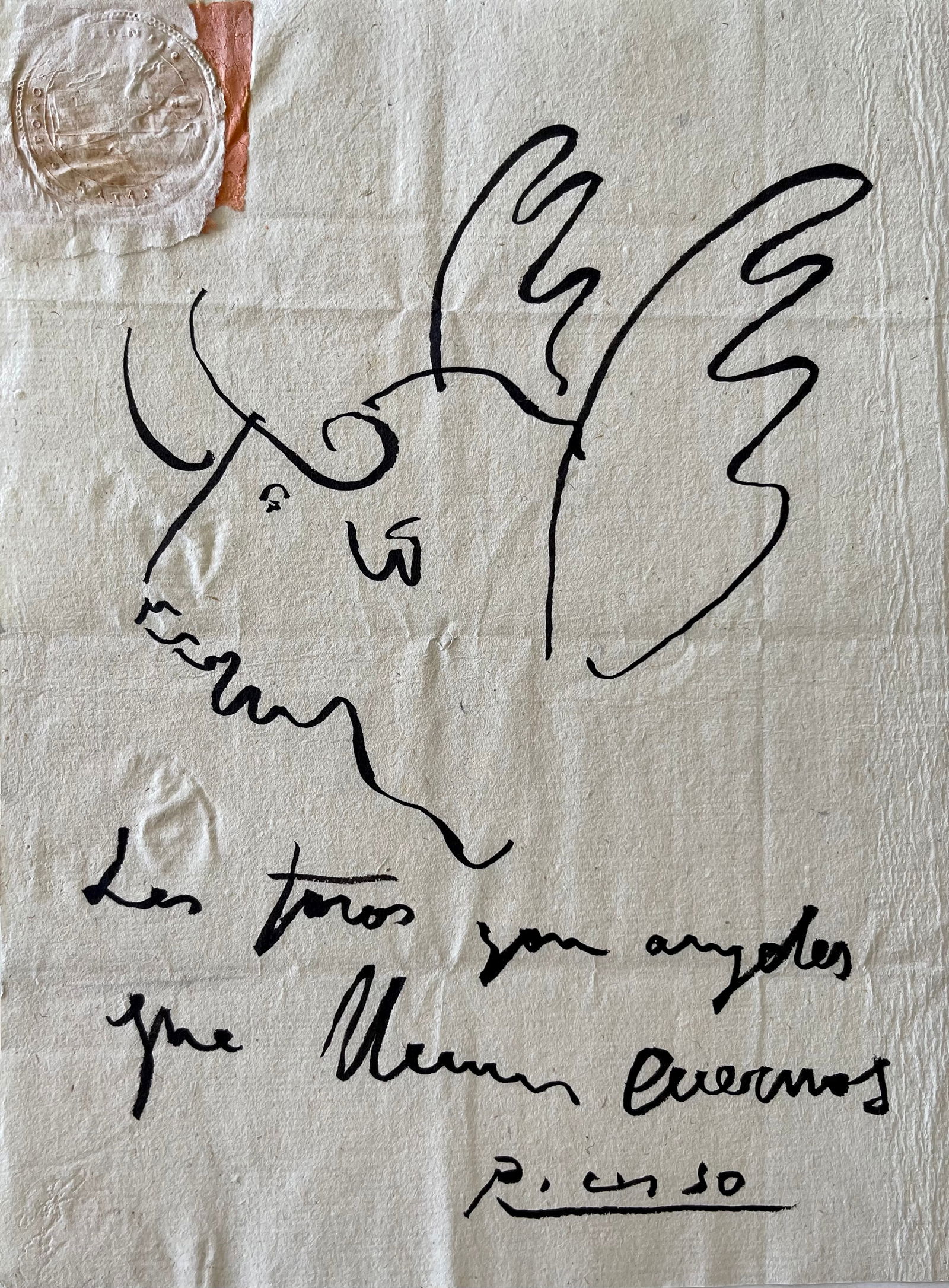 INK ON PAPER DRAWING PICASSO BULL (1 of 4)