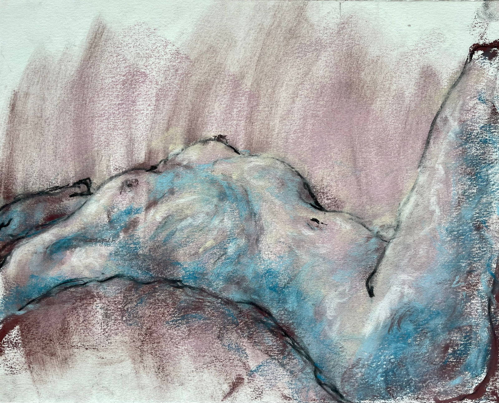 ABSTRACT RECLINING NUDE MIXED MEDIA ON PAPER: ORIGINAL ABSTRACT DRAWING CHARCOAL AND PASTEL ON PAPER. SIZE: 11X14 INCHES. DRAWING IS UNFRAMED. Provenance: Private Collection West Palm Beach. Marnie Collection has not had this lot examined by an e