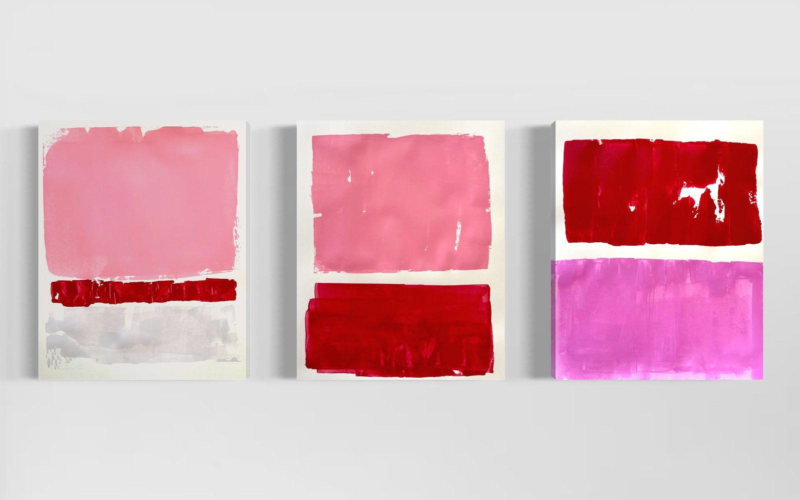 SET OF 3 ABSTRACT PAINTINGS RED PINK (1 of 11)