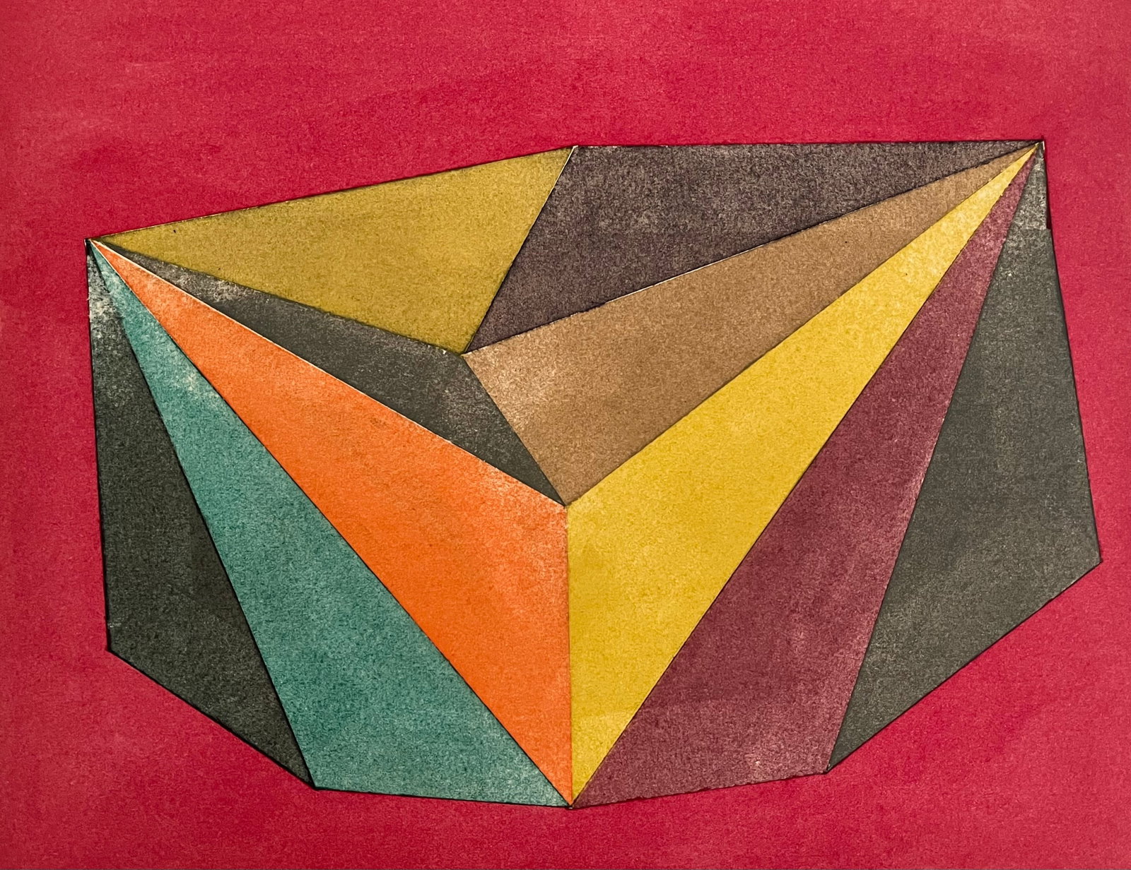 MID-CENTURY GEOMETRIC PAINTING: MID-CENTURY OIL ON THICK PAPER. SIZE: 10 X 12.5 INCHES APPROX. UNFRAMED. SHIPPING IN THE U.S VIA USPS PRIORITY MAIL $18.