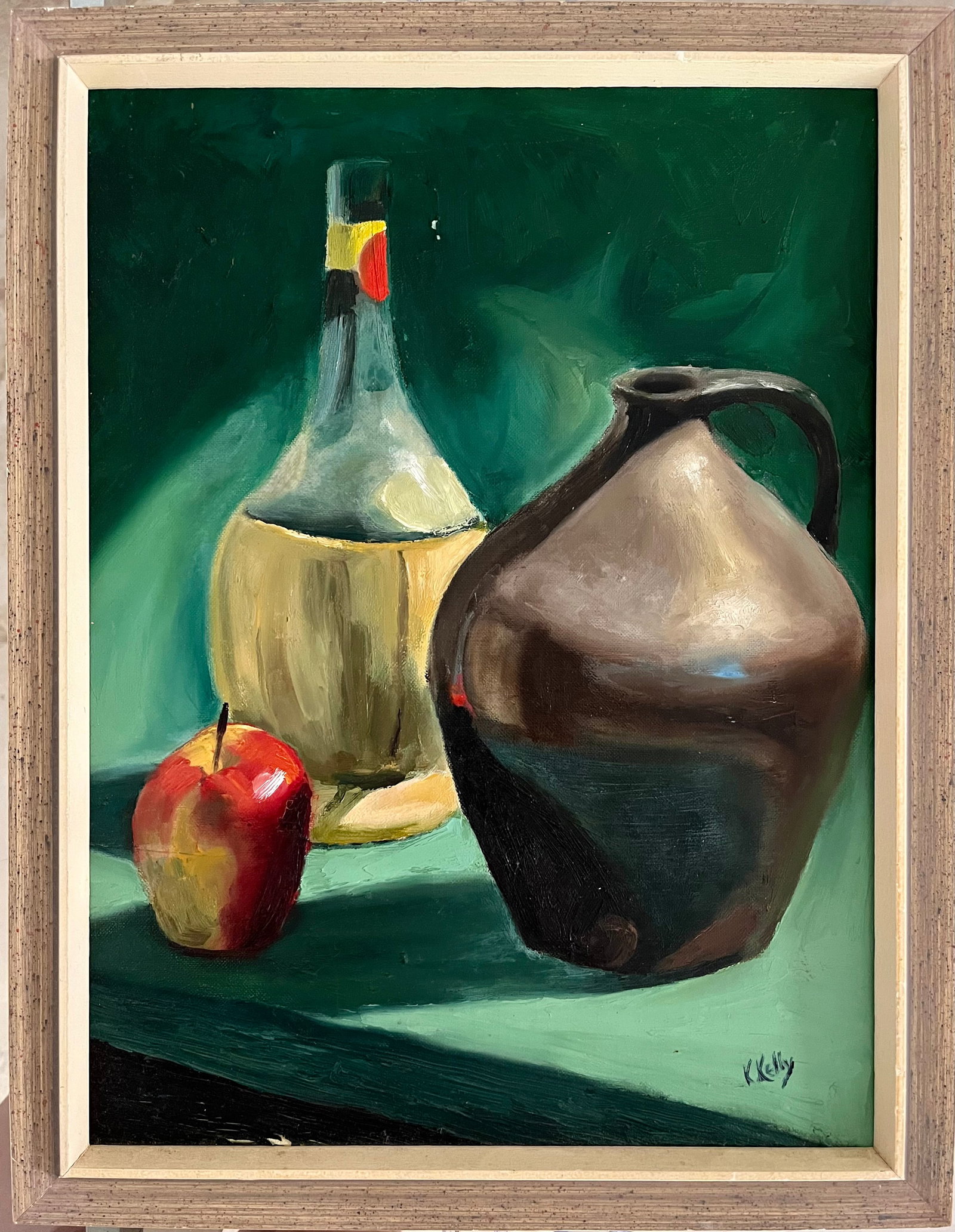 VINTAGE STILL LIFE OIL ON CANVAS: TOTAL FRAME SIZE: 13.5 X 17.5 INCHES APPROX. SHIPPING IN THE U.S VIA USPS PRIORITY MAIL $20