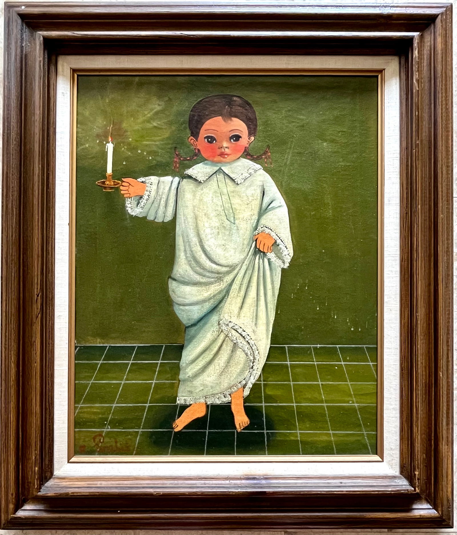 AGAPITO LABIOS ORIGINAL MEXICAN FOLK ART: Agapito Labios (1898-1996) Oil on Canvas Girl Holding a Candle. Signed lower left. Painting Size: 20 x 15 inches approx. Frame size: 27 x 23 inches approx. Shipping in the U.S $70