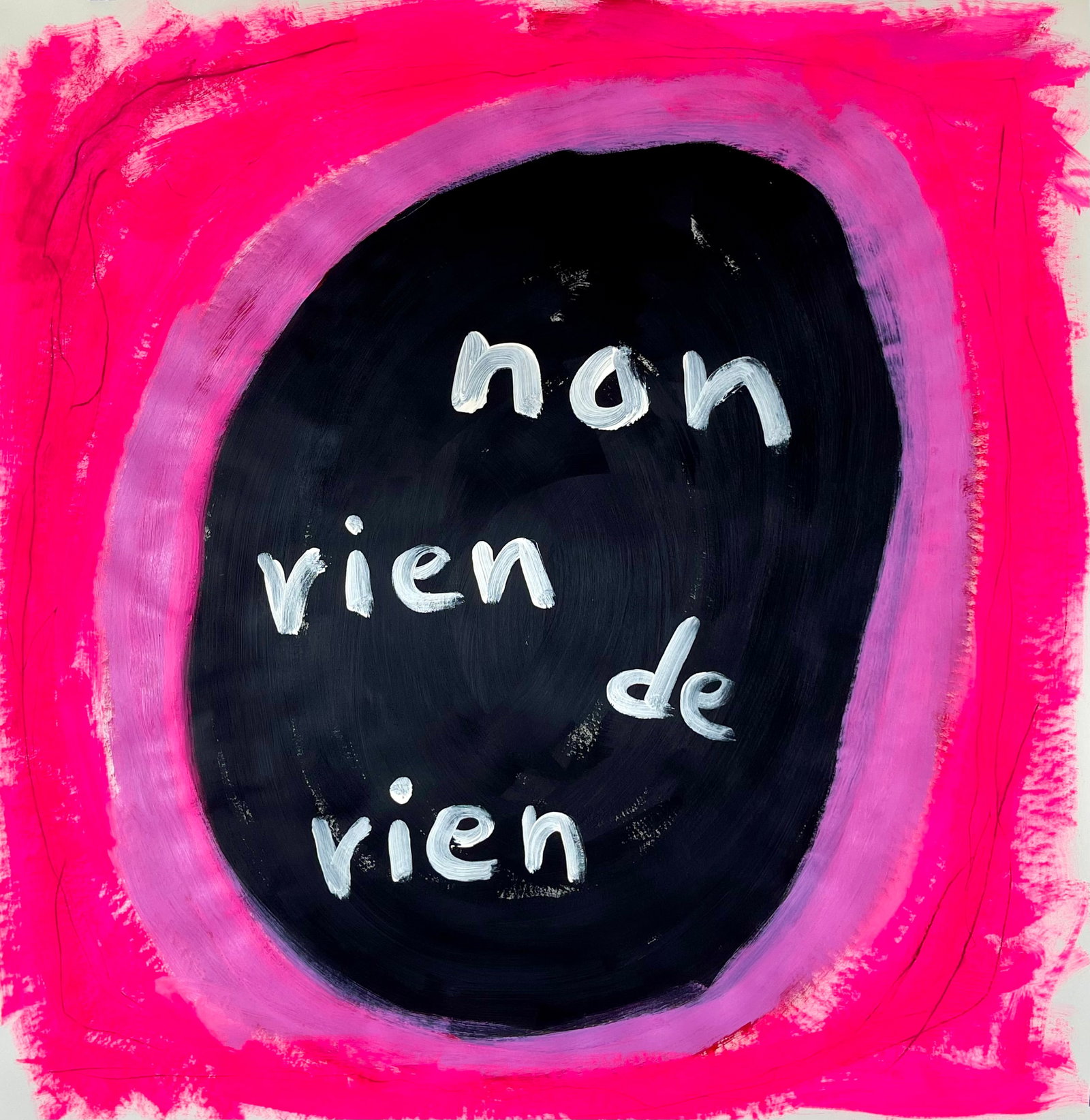 POP ART PINK BLACK ACRYLIC ON PAPER PAINTING NON RIEN DE RIEN: SIZE: 36X36 INCHES. PAINTING IS UNFRAMED, COMES ROLLED IN A TUBE. SHIPPING IN THE U.S IS $45