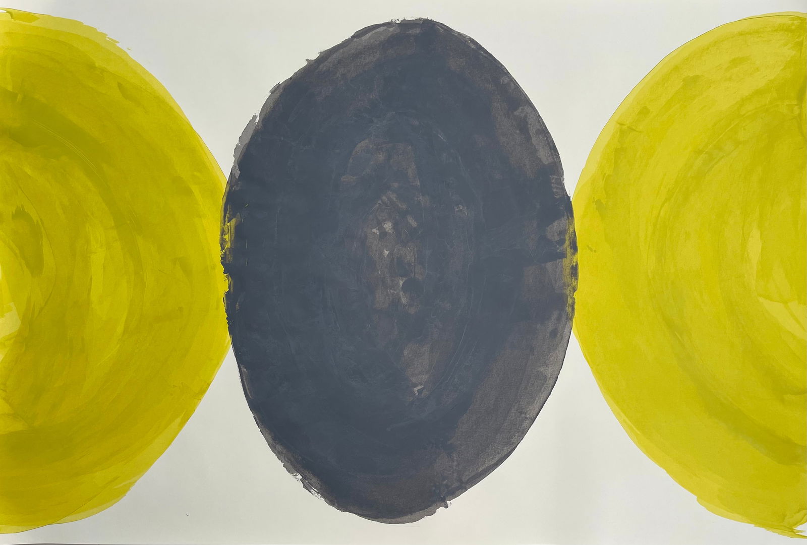 LARGE ABSTRACT PAINTING GREY AND YELLOW (1 of 3)