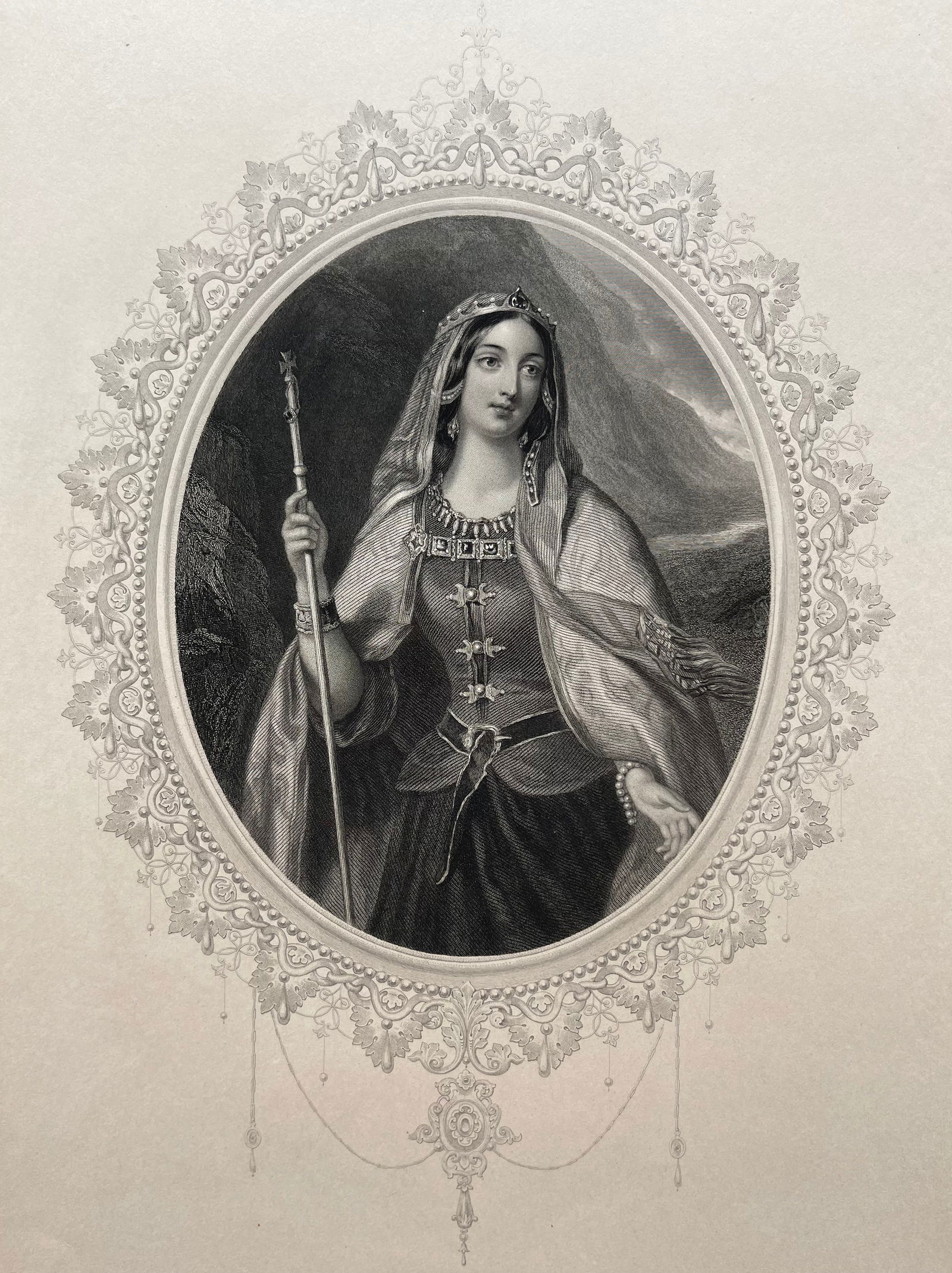 ANTIQUE ENGRAVING VICTORIAN LADY: Engraving Printed Circa 1850. Size: 14.5 X 10.5 inches approx. Unframed.