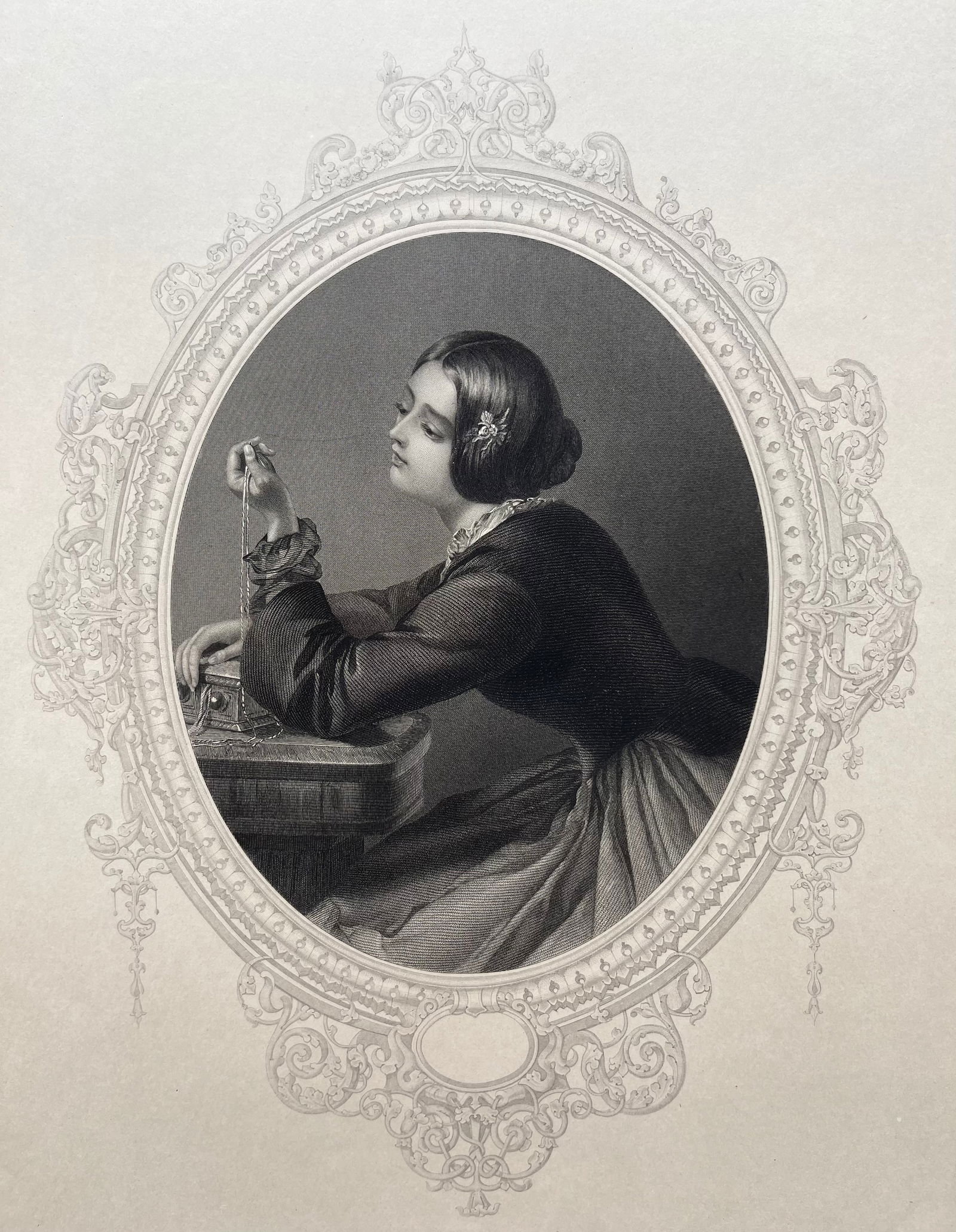 ANTIQUE ENGRAVING VICTORIAN LADY: Engraving Printed Circa 1850. Size: 14.5 X 10.5 inches approx. Unframed.