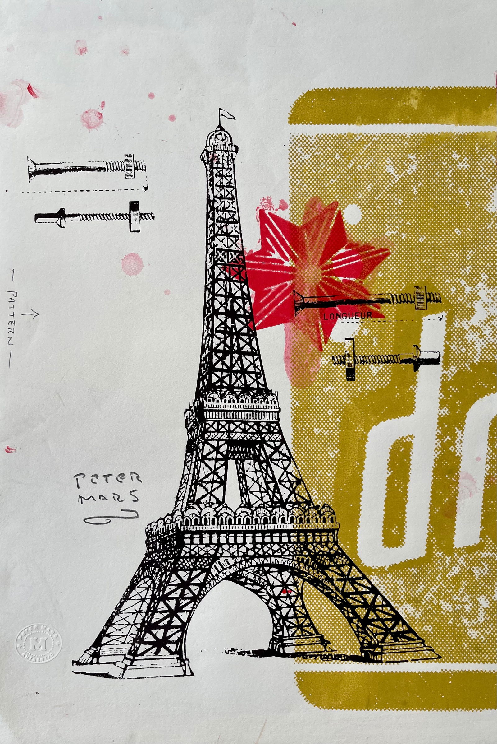 PETER MARS ORIGINAL SILKSCREEN PRINT Eiffel Tower: Size: 22 X 15 inches approx. Unframed. SHIPPING IN THE U.S VIA USPS PRIORITY MAIL $20