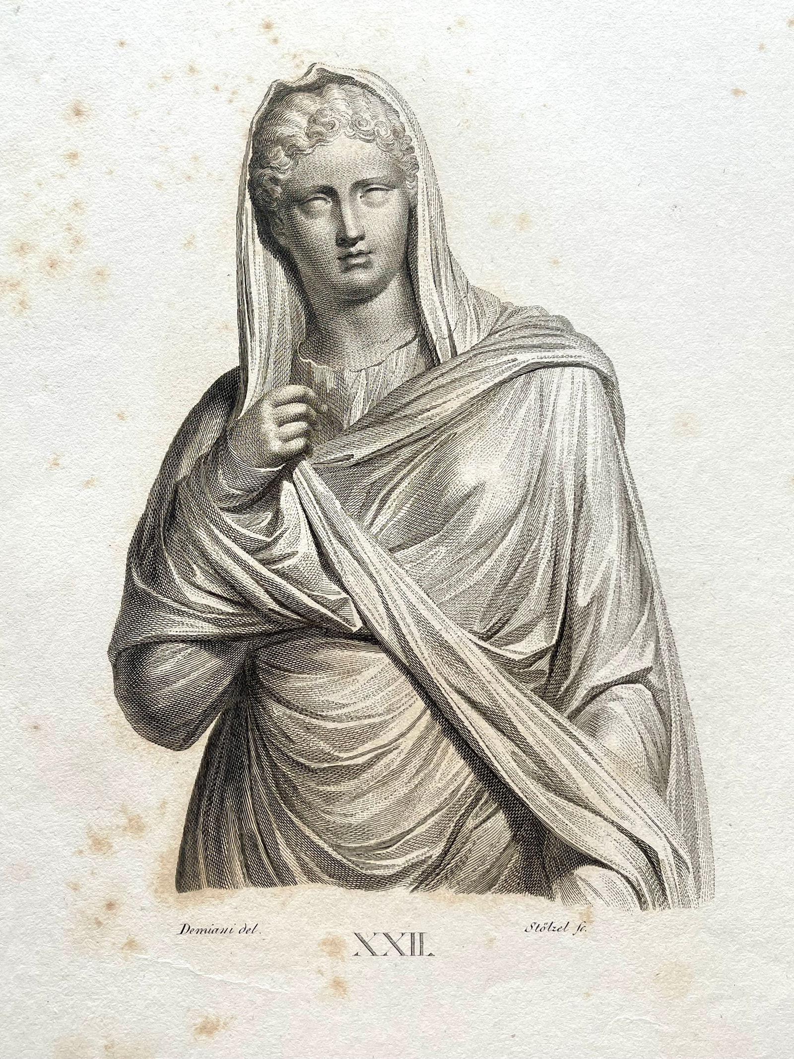 ANTIQUE NEOCLASSICAL ENGRAVING ATHENA STATUE BY CHRISTIAN F STOLZEL (1 of 2)