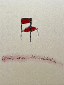 FRENCH NAIVE MINIMALIST DRAWING CENT ANS DE SOLITUDE