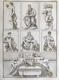 LARGE ENGRAVING BUONARROTI SCULPTURES Ca 1800
