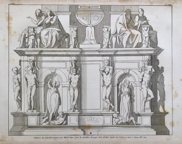 LARGE ENGRAVING BUONARROTI SCULPTURES Ca 1800