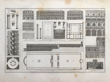 LARGE ARCHITECTURAL COPPER ENGRAVING BRAMANTE