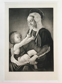 LARGE RELIGIOUS ITALIAN ETCHING VIRGIN AND CHILD