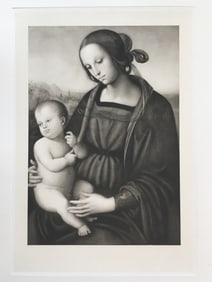LARGE RELIGIOUS ITALIAN ETCHING VIRGIN AND CHILD
