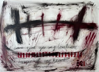 LARGE CONTEMPORARY MIXED MEDIA ON PAPER 42 X 31.5 IN