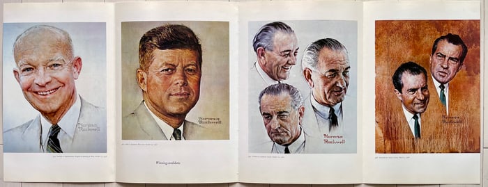NORMAN ROCKWELL VINTAGE PRINT "PRESIDENTIAL ELECTIONS 1956-1968" KENNEDY