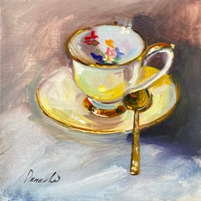 ORIGINAL OIL PAINTING TEACUP