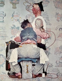 NORMAN ROCKWELL VINTAGE PRINT "THE TATTOOIST"