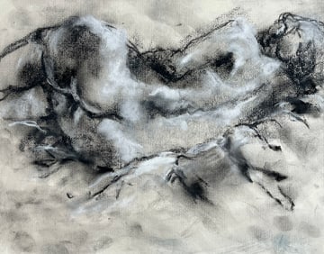ABSTRACT RECLINING NUDE MIXED MEDIA ON PAPER