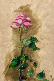 ORIGINAL ANTIQUE STILL LIFE PAINTING PINK ROSE