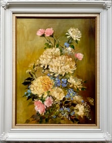 ORIGINAL VINTAGE STILL LIFE OIL PAINTING FLOWERS SIGNED KEMPER