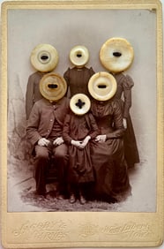 ANTIQUE EERIE OUTSIDER FOLK ART RARE PHOTO COLLAGE WITH BUTTONS VICTORIAN GOTHIC