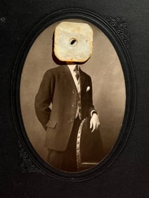 ANTIQUE EERIE OUTSIDER FOLK ART RARE PHOTO COLLAGE WITH BUTTON VICTORIAN GOTHIC