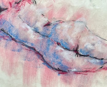 ABSTRACT RECLINING NUDE MIXED MEDIA ON PAPER