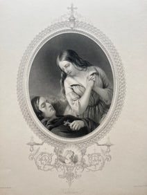 ANTIQUE ENGRAVING VICTORIAN LADY