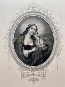 ANTIQUE ENGRAVING VICTORIAN LADY
