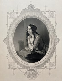 ANTIQUE ENGRAVING VICTORIAN LADY