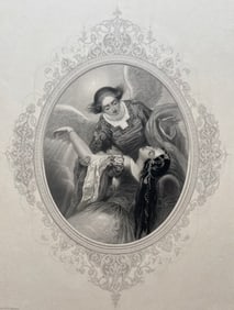 ANTIQUE ENGRAVING VICTORIAN LADY