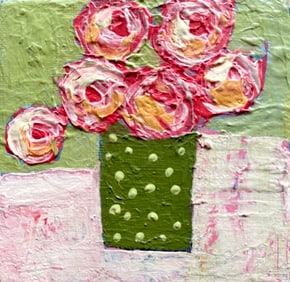 SET OF 2 MINIATURE NAIVE PAINTING FLOWERS