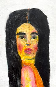 MINIATURE NAIVE OIL PASTELS PAINTING