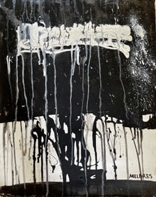 ABSTRACT BLACK AND WHITE ACRYLIC ON CANVAS PAINTING
