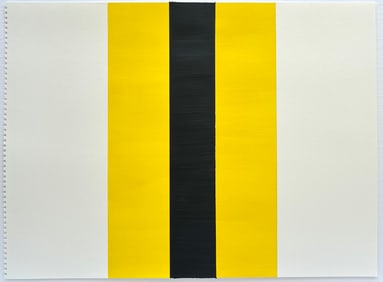 SET OF TWO MODERN ACRYLIC ON PAPER PAINTING BLACK YELLOW