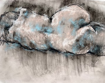 FEMALE NUDE BACK CHARCOAL AND PASTEL CHALK ON PAPER