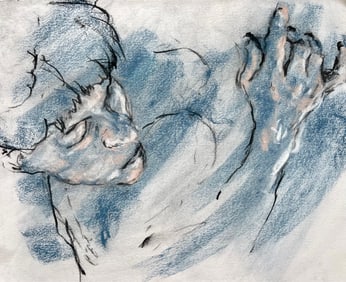 SLEEPING MALE CHARCOAL AND PASTEL CHALK ON PAPER