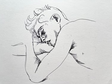 INK ON PAPER SLEEPING MAN AFTER PAUL CADMUS
