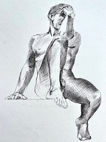 INK ON PAPER MALE NUDE AFTER PAUL CADMUS