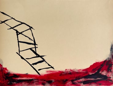 NAIVE ACRYLIC ON PAPER PAINTING STAIRS