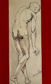 FRENCH ORIGINAL ACADEMIC DRAWING MALE NUDE