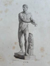 ANTIQUE NEOCLASSICAL ENGRAVING MALE NUDE STATUE