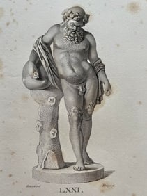 ANTIQUE NEOCLASSICAL ENGRAVING ROMAN SCULPTURE OF SILENUS 3rd CENTURY