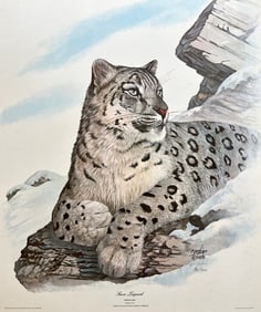 VINTAGE RON JENKINS SIGNED PRINT "SNOW LEOPARD"