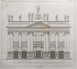 ITALIAN RELIGIOUS ARCHITECTURAL ENGRAVING ROMAN BASILICA