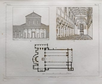 ITALIAN RELIGIOUS ARCHITECTURAL ENGRAVING ROMAN BASILICA