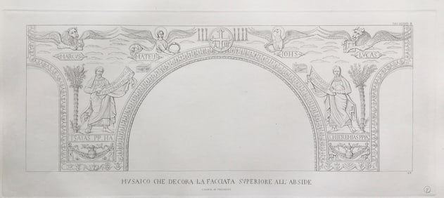 ITALIAN ARCHITECTURAL ENGRAVING MOSAIC AT ROMAN BASILICA SANTA MARIA IN TRASTEVERE
